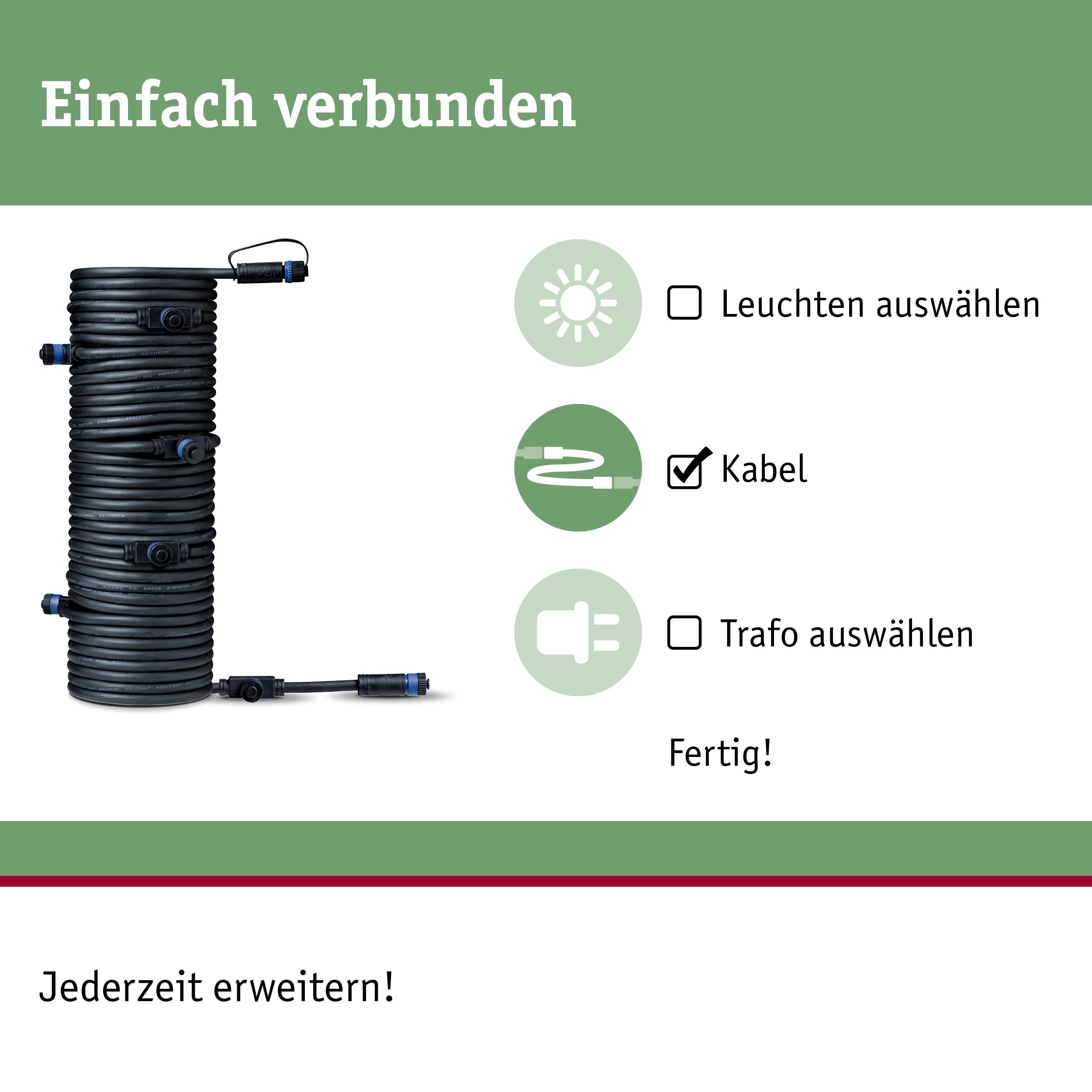Schwarzes Verbindungskabel mit Steckern, Auswahloption Kabel aktiviert, einfache LED-Beleuchtung Installation