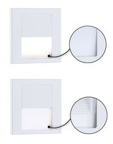 Two white LED wall recessed lights with matte and ribbed plastic diffuser for indoor lighting