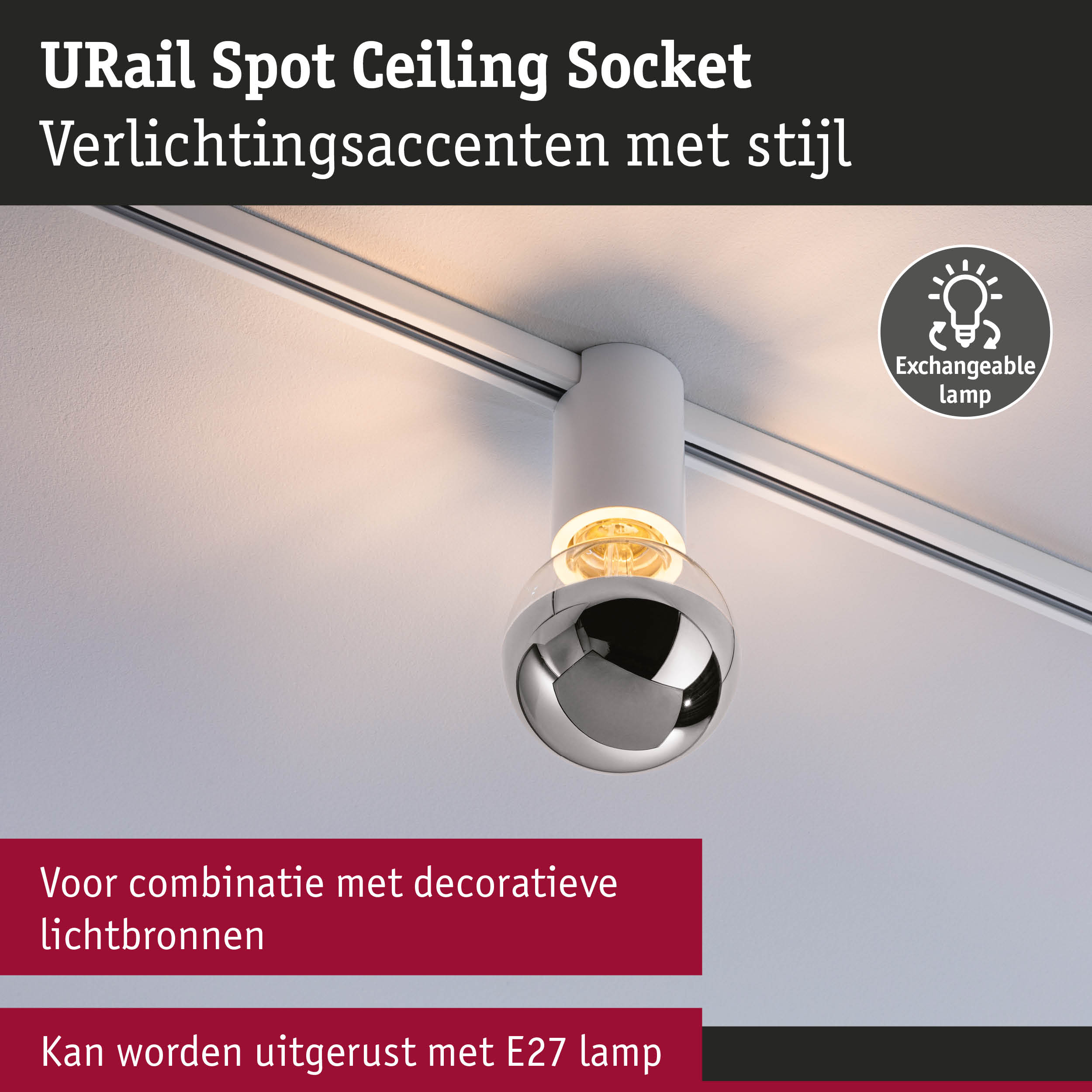 URail Spot plafondfitting in wit met verwisselbare lamp voor stijlvolle lichtaccenten