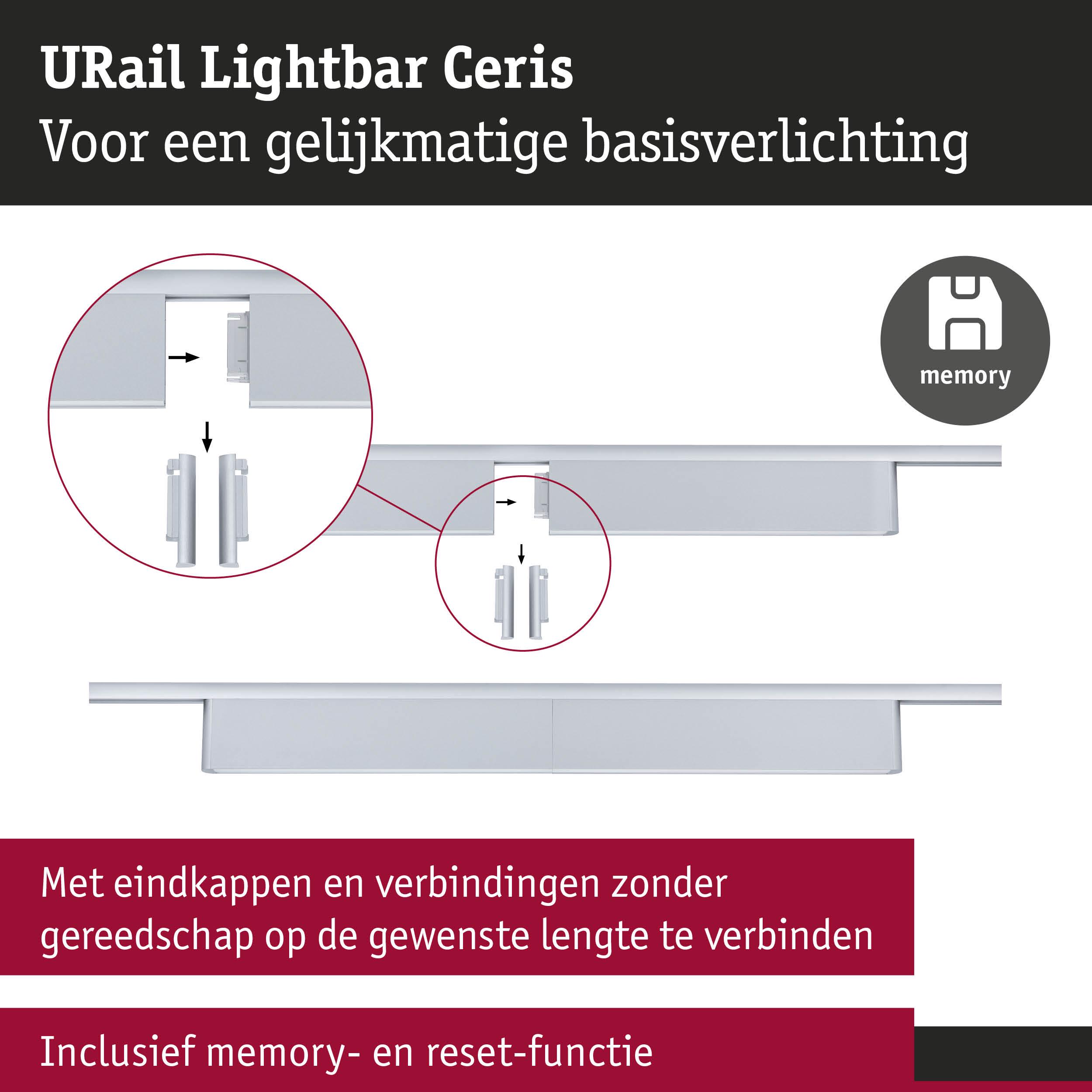 URail Lightbar Ceris witte rail met eindkappen en verbindingen voor gelijkmatige basisverlichting met geheugenfunctie