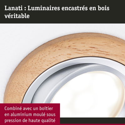 Luminaire encastré rond avec cadre en bois véritable et boîtier en aluminium de haute qualité pour éclairage LED