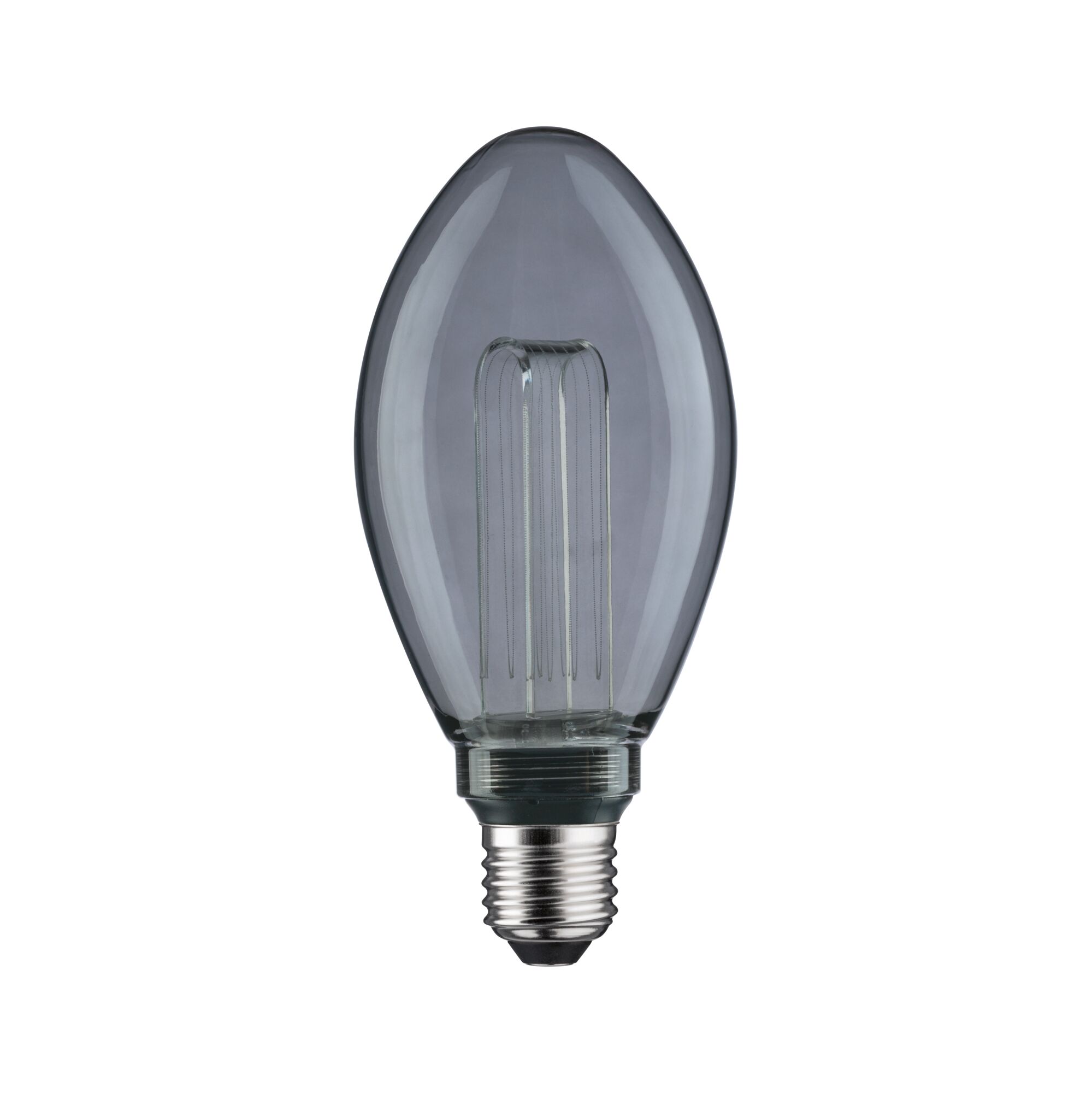 Light bulb with smoked glass and visible LED filament, energy-saving lighting solution