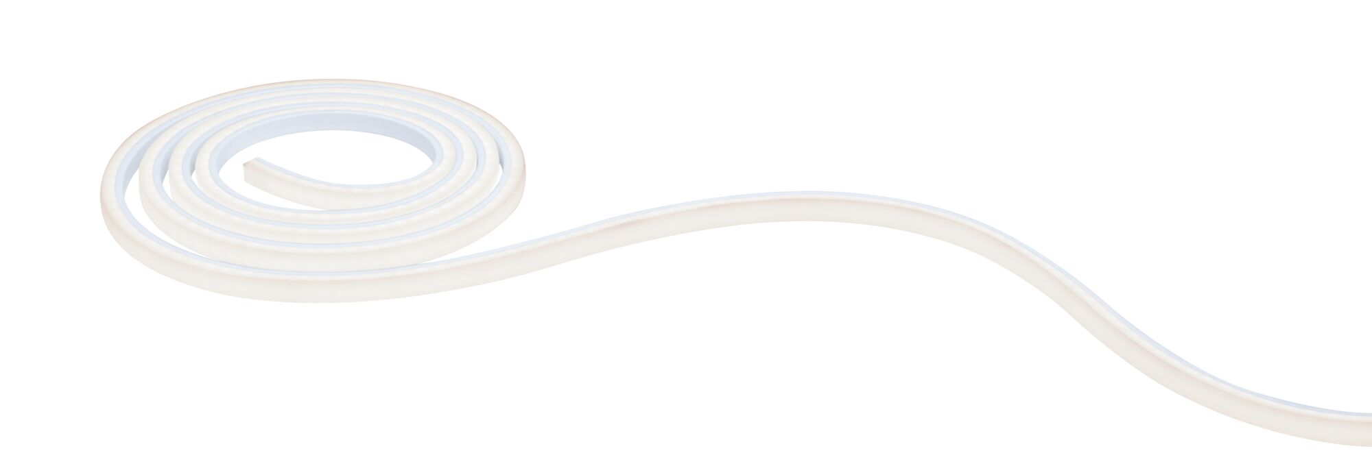 Flexible white LED strip light with frosted cover for decorative lighting and ambient accents
