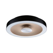 Round ceiling light with black frame and beige ribbed inner ring made of plastic, LED lighting fixture