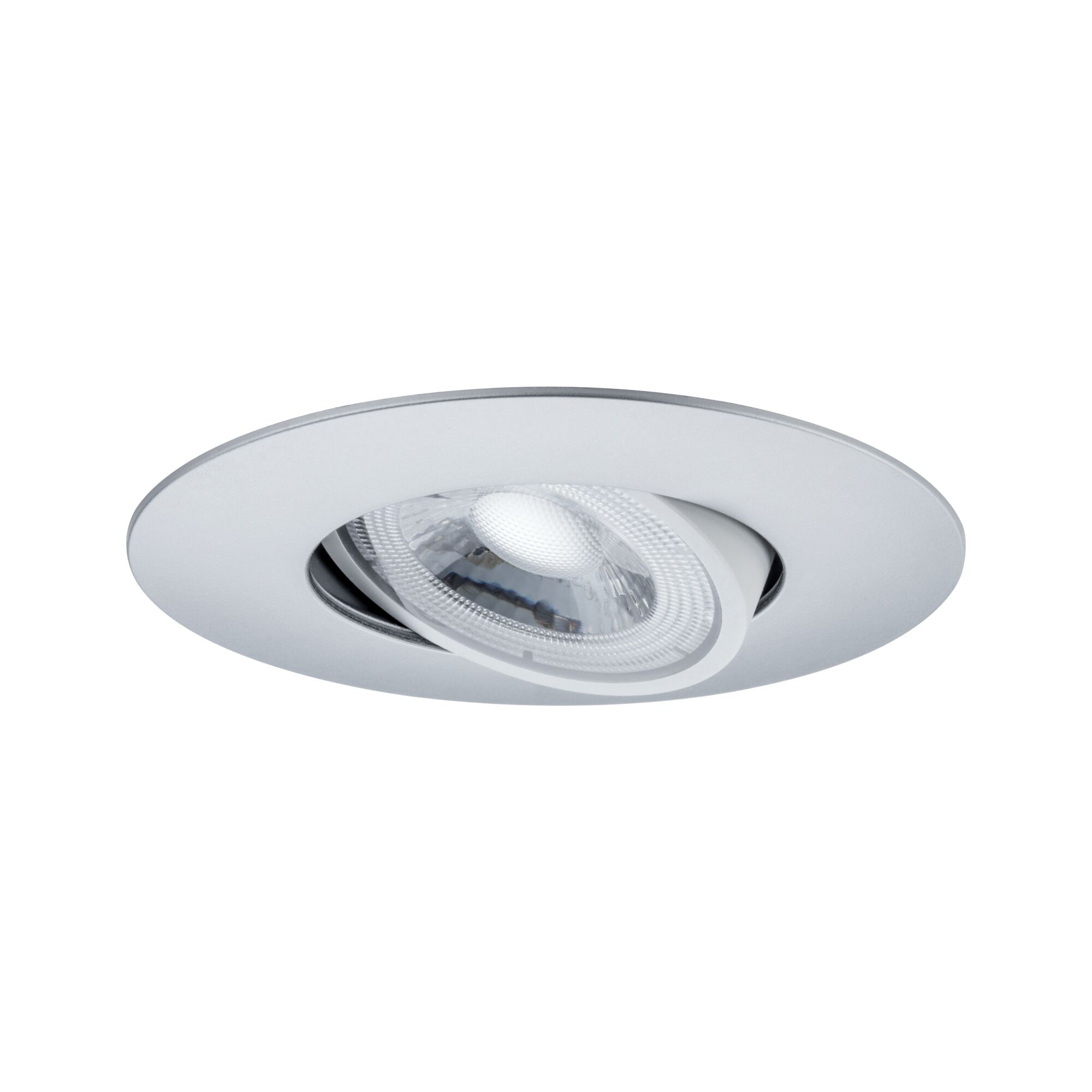 Runder weißer LED-Einbaustrahler aus Metall mit schwenkbarem Spot für moderne Raumbeleuchtung