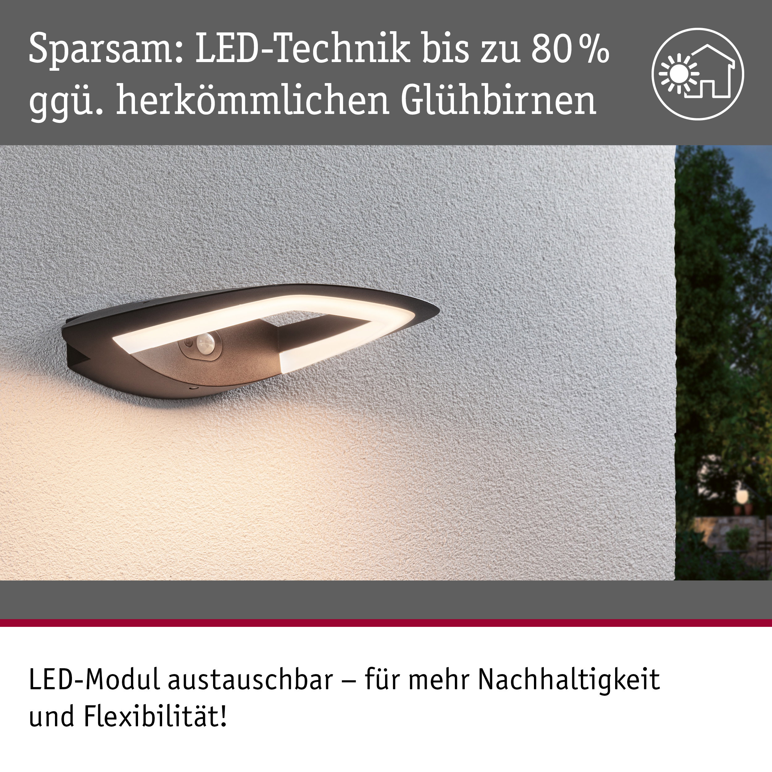 Moderne schwarze LED-Außenwandleuchte mit energiesparender Technik und austauschbarem Modul