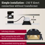 Black LED recessed spotlight with gold reflector and connection box for 230 V direct wiring without transformer