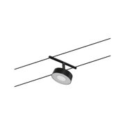 Spot LED noir sur câble avec design rond et diffuseur blanc pour systèmes d'éclairage modernes