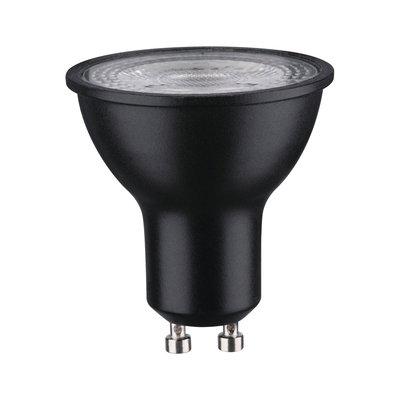 Black GU10 LED bulb with clear glass for energy-efficient indoor lighting solutions