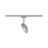 Modern silver metal LED spotlight on track system for flexible room lighting solutions