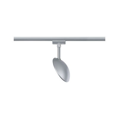 Moderne zilverkleurige metalen LED-spot op railsysteem voor flexibele verlichting