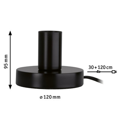 Douille de lampe en métal noir diamètre 120 mm, hauteur 95 mm avec câble de 150 cm