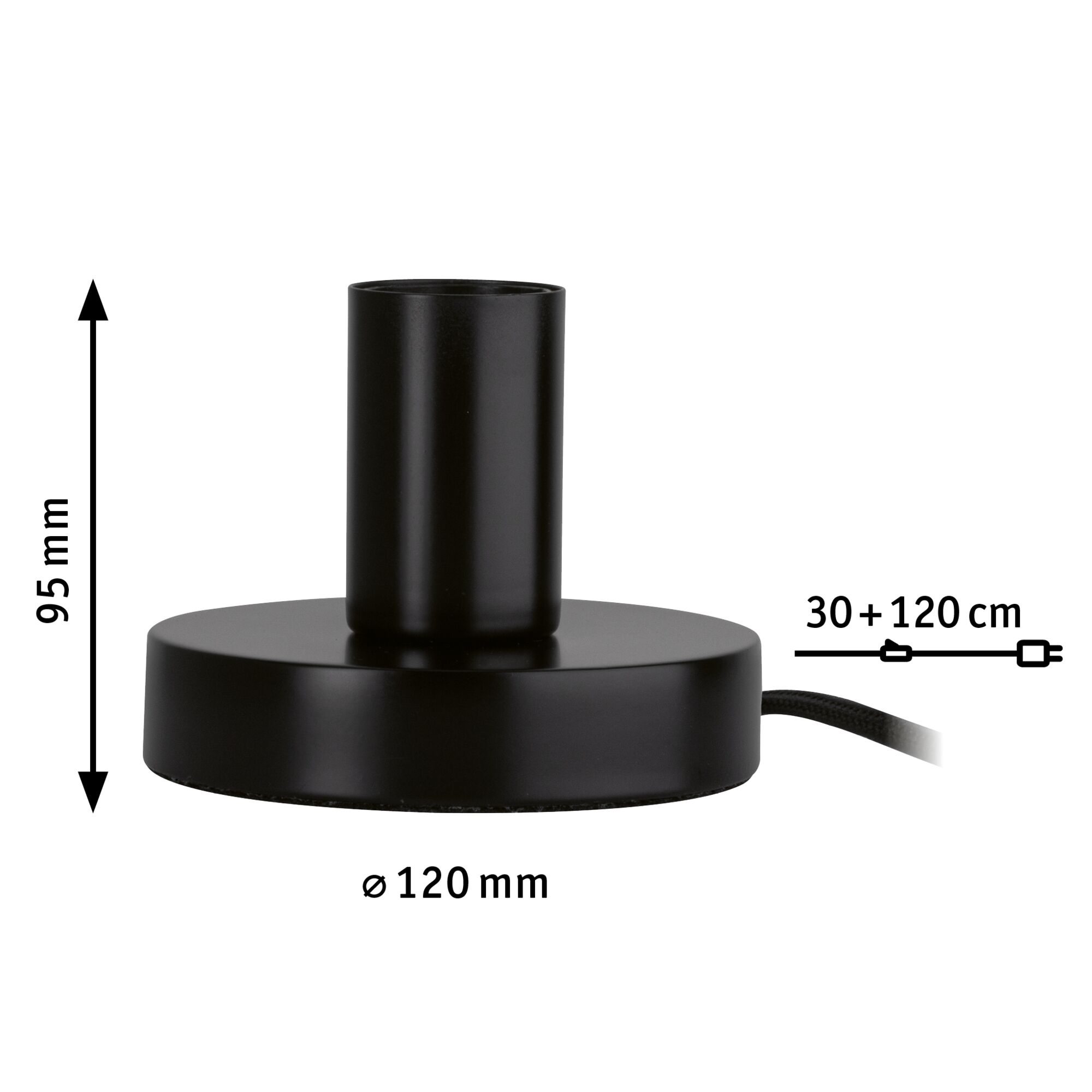 Zwarte metalen lampfitting 120 mm diameter, 95 mm hoog met 150 cm kabel