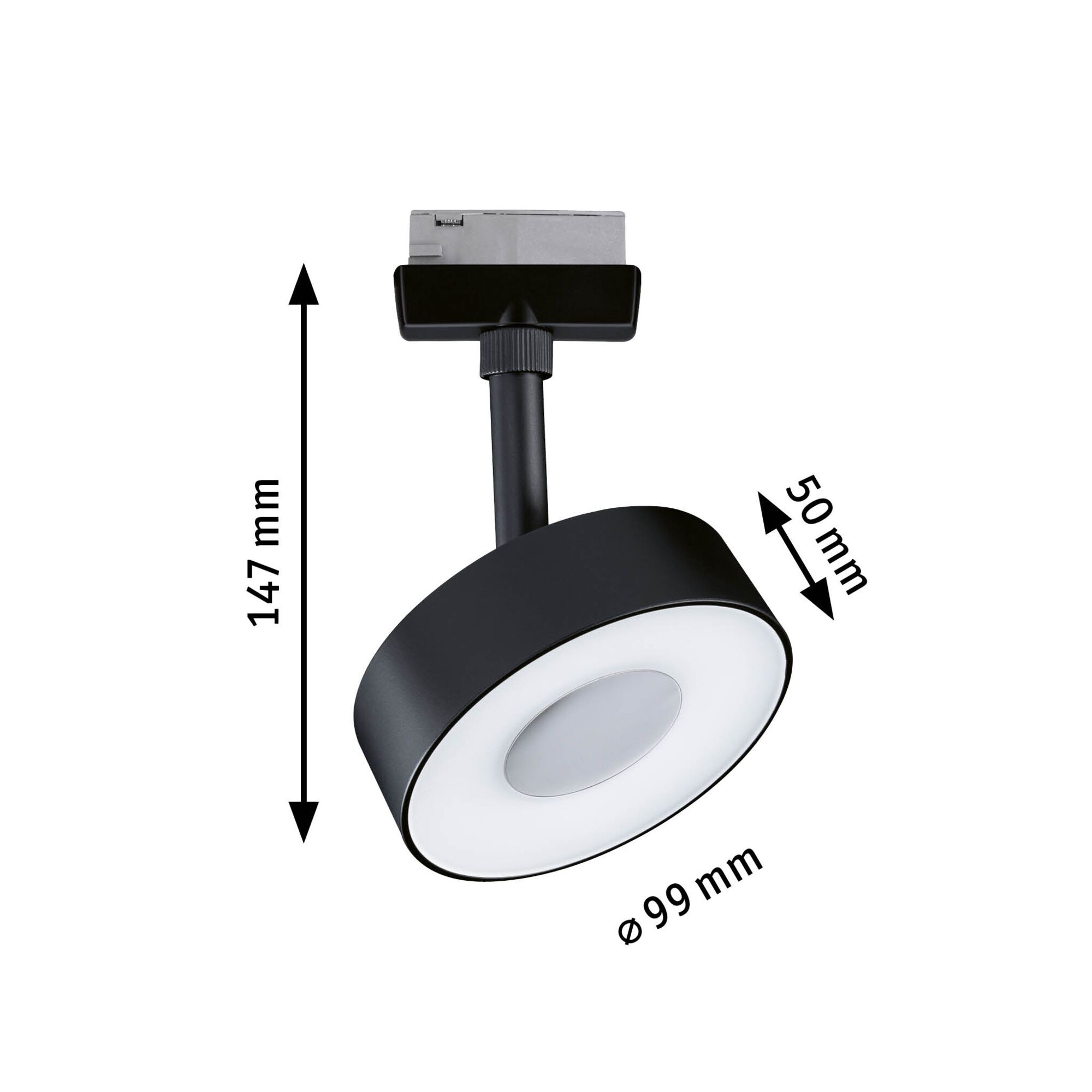 Schwarzer LED-Spot aus Metall mit weißem Diffusor, 99 mm Durchmesser, 147 mm Höhe, moderne Beleuchtung