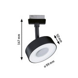 Black metal LED spotlight with white diffuser, 99 mm diameter, 147 mm height, modern lighting fixture
