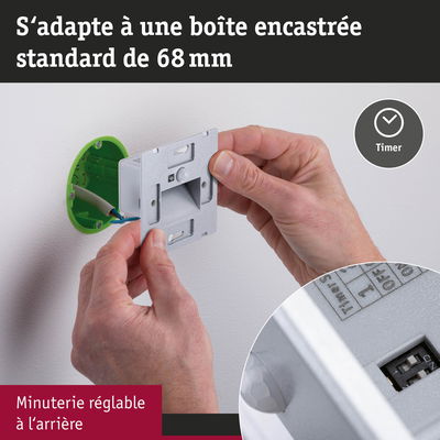 Installation d’un minuteur argenté réglable dans une boîte encastrée standard de 68 mm