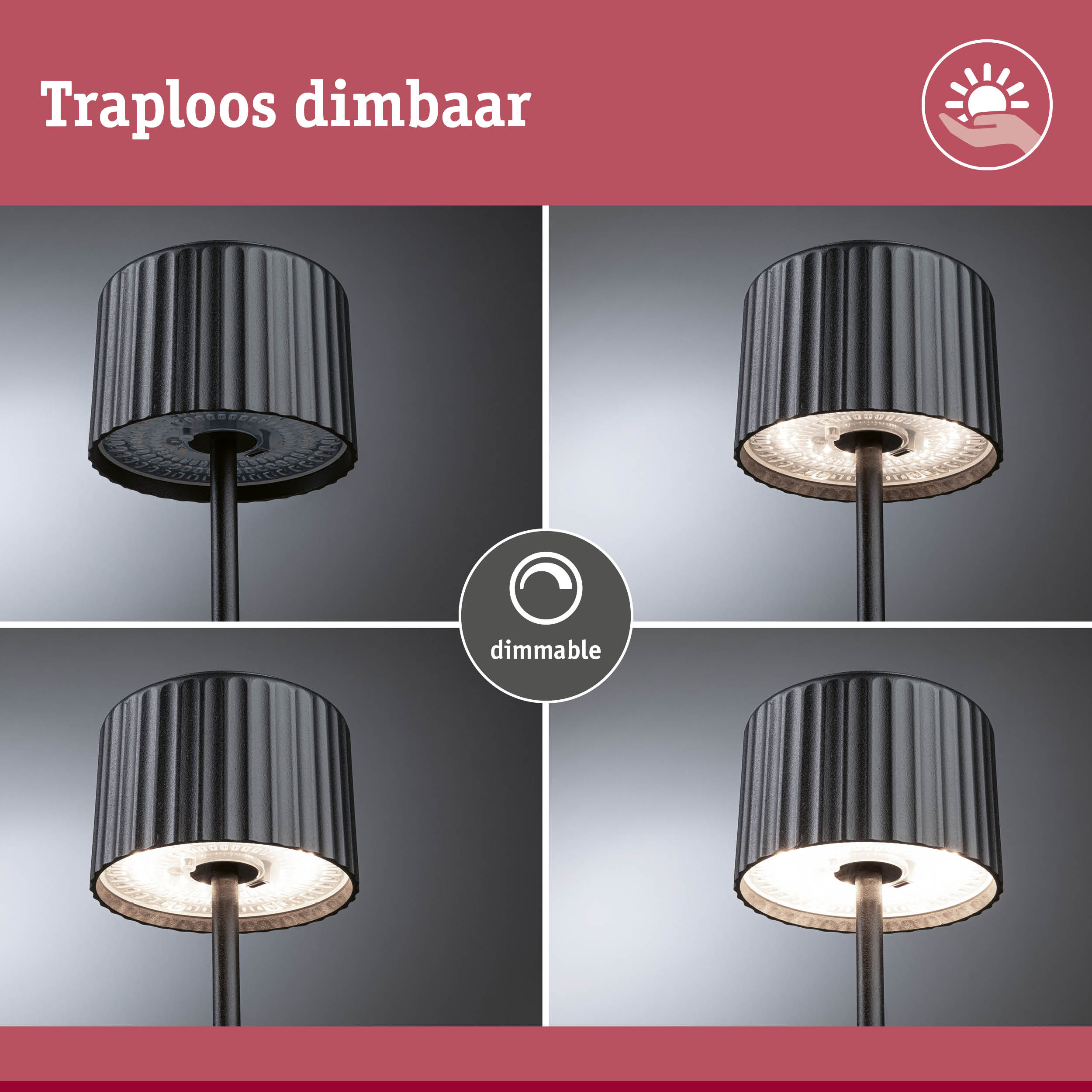 Zwarte dimbare LED-vloerlamp met geribbelde metalen kap, moderne verlichting voor woonruimtes