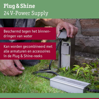 24V Plug & Shine metalen voeding in zilver voor waterdichte buitenverlichting