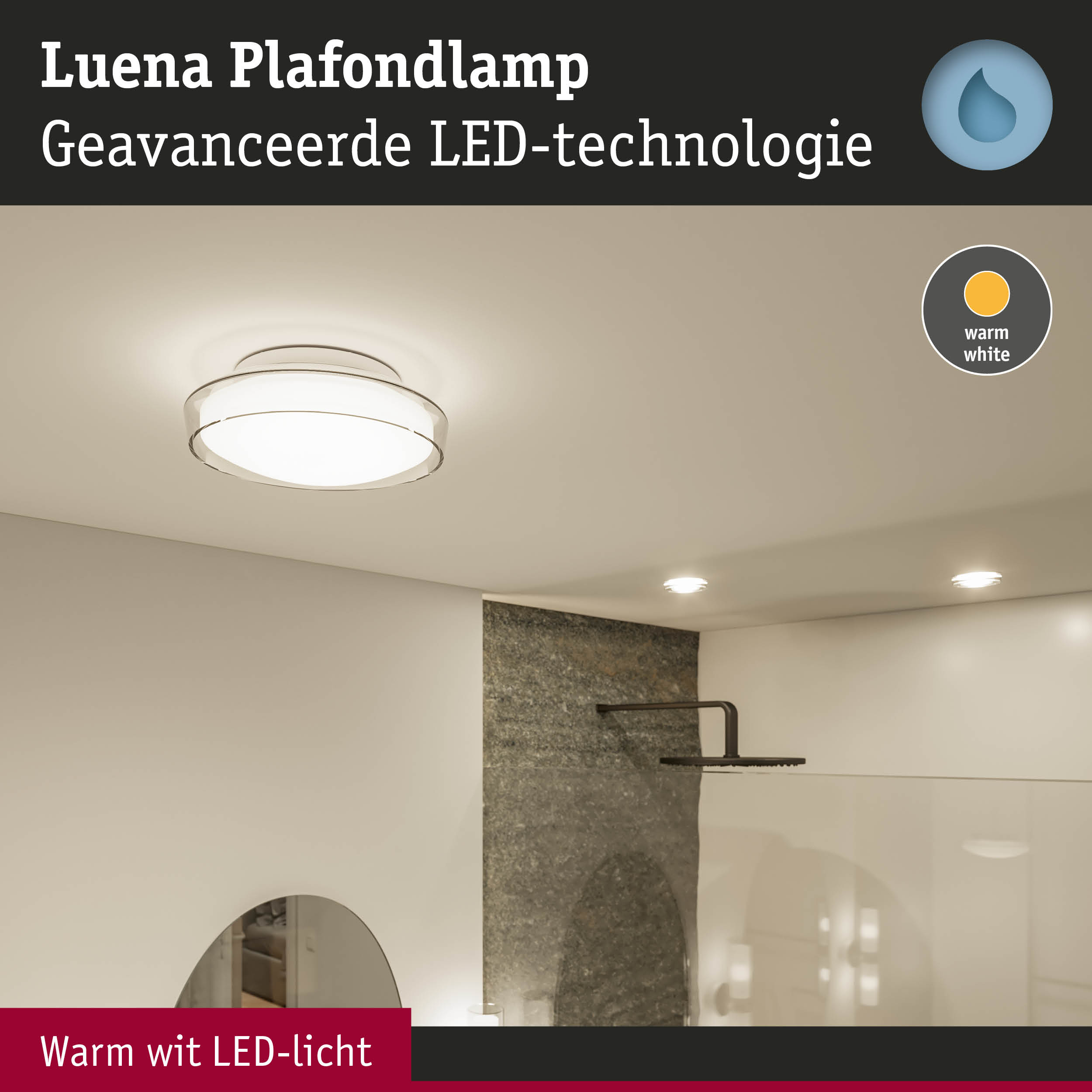 Luena plafondlamp met warm wit LED-licht en modern wit glazen design voor sfeerverlichting