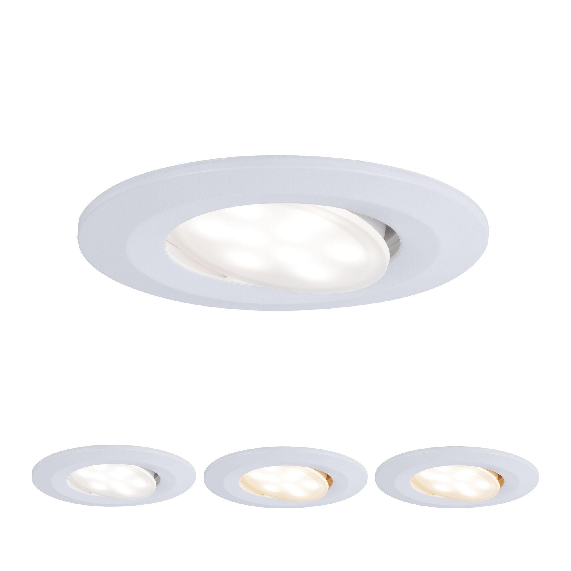 LED Einbauleuchte Calla schwenkbar IP65 rund 90mm 30° 5W 400lm 230V White Switch Weiß matt Weißer LED-Einbaustrahler aus Kunststoff mit schwenkbarem Leuchtkopf und verschiedenen Lichtfarben