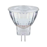 Clear MR16 LED bulb with two metal pins, energy-efficient lighting solution
