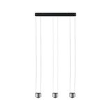 Moderne dreiflammige Pendelleuchte aus gebürstetem Aluminium in Silber für Wohnräume.