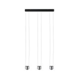 Modern three-light pendant lamp in brushed silver aluminum for stylish home lighting.