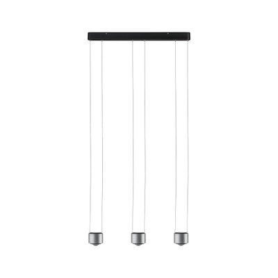 Modern three-light pendant lamp in brushed silver aluminum for stylish home lighting.