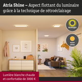 Salon moderne avec luminaires LED Atria Shine en blanc chaud et rétroéclairage intégré
