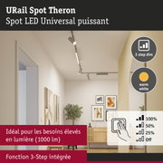 Spot LED URail Theron argent avec fonction 3 étapes et lumière blanc chaud pour éclairage intérieur