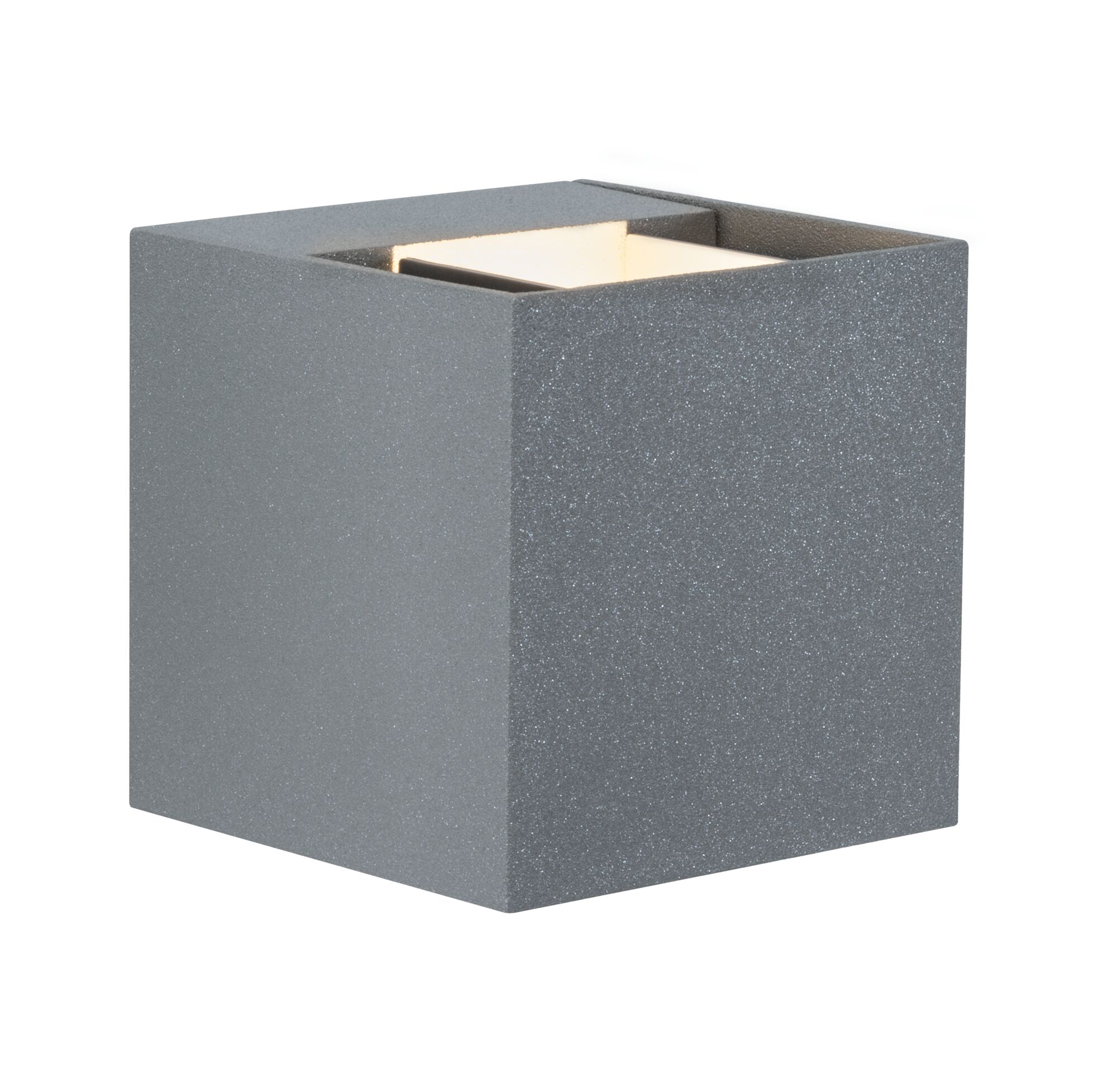 Gray square outdoor wall light made of metal with integrated LED for modern exterior lighting