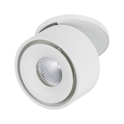 Runder weißer LED-Deckenstrahler aus Metall mit schwenkbarem Spot für moderne Innenbeleuchtung