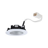 Round white LED recessed light with black housing and white cable for modern lighting solutions