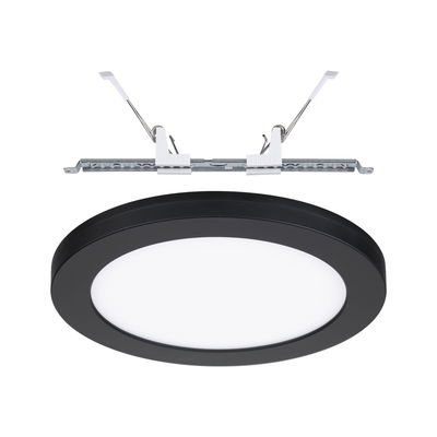 Round black LED recessed panel with white plastic diffuser for modern room lighting solutions