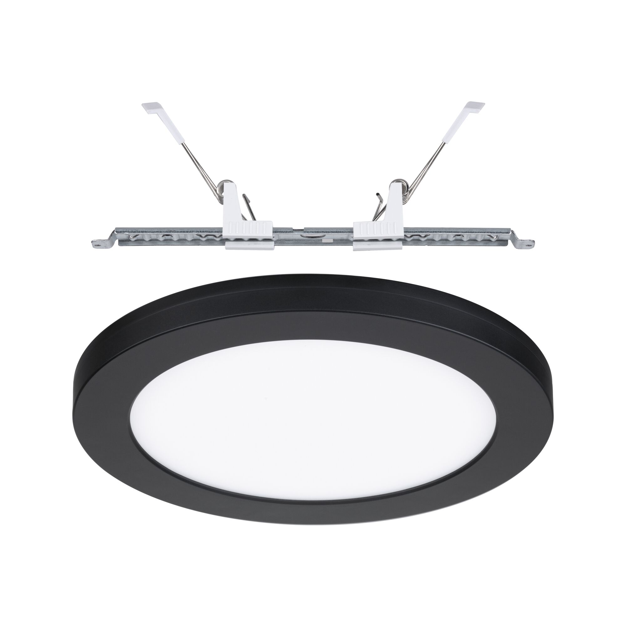 Round black LED recessed panel with white plastic diffuser for modern room lighting solutions