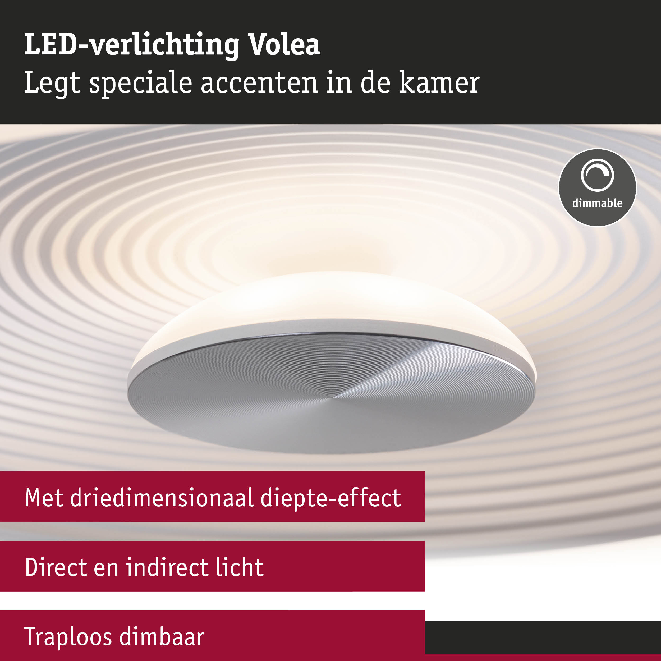 LED-verlichting Volea met driedimensionaal diepte-effect en traploos dimbaar voor kamerlicht