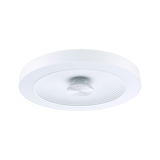 Plafonnier rond blanc avec rainures concentriques et centre en métal argenté pour éclairage intérieur