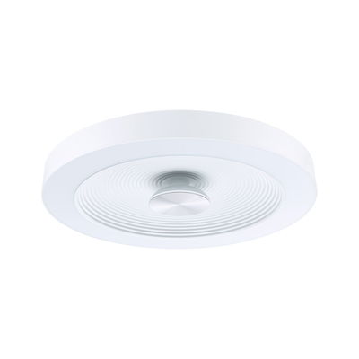 Plafonnier rond blanc avec rainures concentriques et centre en métal argenté pour éclairage intérieur