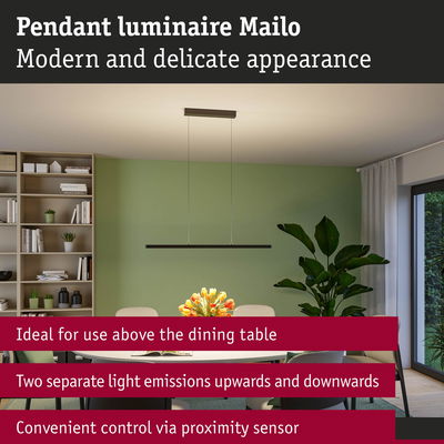Modern black Mailo pendant luminaire in metal with dual light emissions for dining room lighting