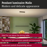 Modern black Mailo pendant luminaire in metal with dual light emissions for dining room lighting