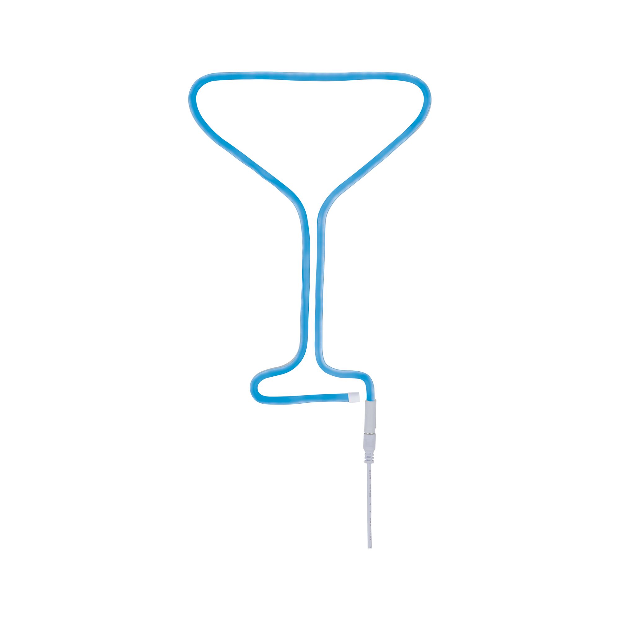 Blåt LED-neonlys formet som cocktailglas med fleksibelt materiale og strømkabel til dekoration