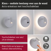 Witte Kiora accu-wandlamp met touchschakelaar voor direct lezen en sfeerverlichting