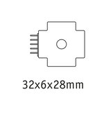 Technische tekening van een elektrisch onderdeel van 32x6x28 mm voor LED-verlichting