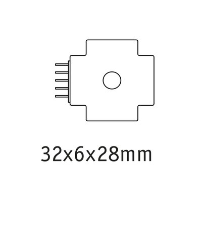 Technische tekening van een elektrisch onderdeel van 32x6x28 mm voor LED-verlichting