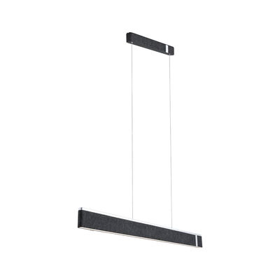 Modern black LED pendant light with fabric cover and aluminum frame for stylish room lighting