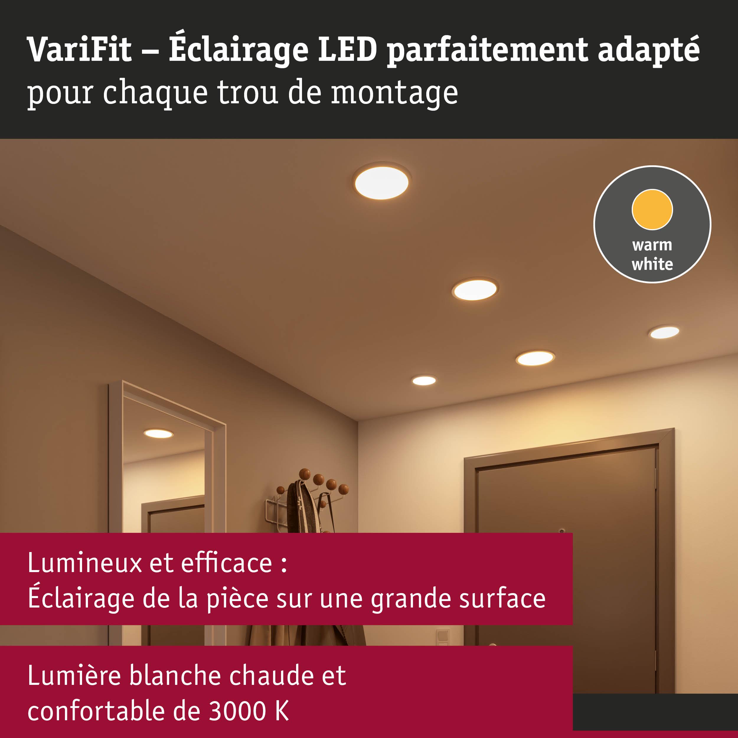 Éclairage LED VariFit encastré avec lumière blanc chaud 3000K pour une pièce lumineuse