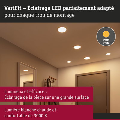Éclairage LED VariFit encastré avec lumière blanc chaud 3000K pour une pièce lumineuse