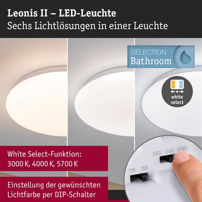 Leonis II LED-Deckenleuchte in Weiß mit einstellbarer Lichtfarbe 3000K bis 5700K für Badezimmer