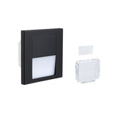 Schwarze LED-Wandeinbauleuchte mit weißem Diffusor und transparentem Zubehör für Innenbeleuchtung
