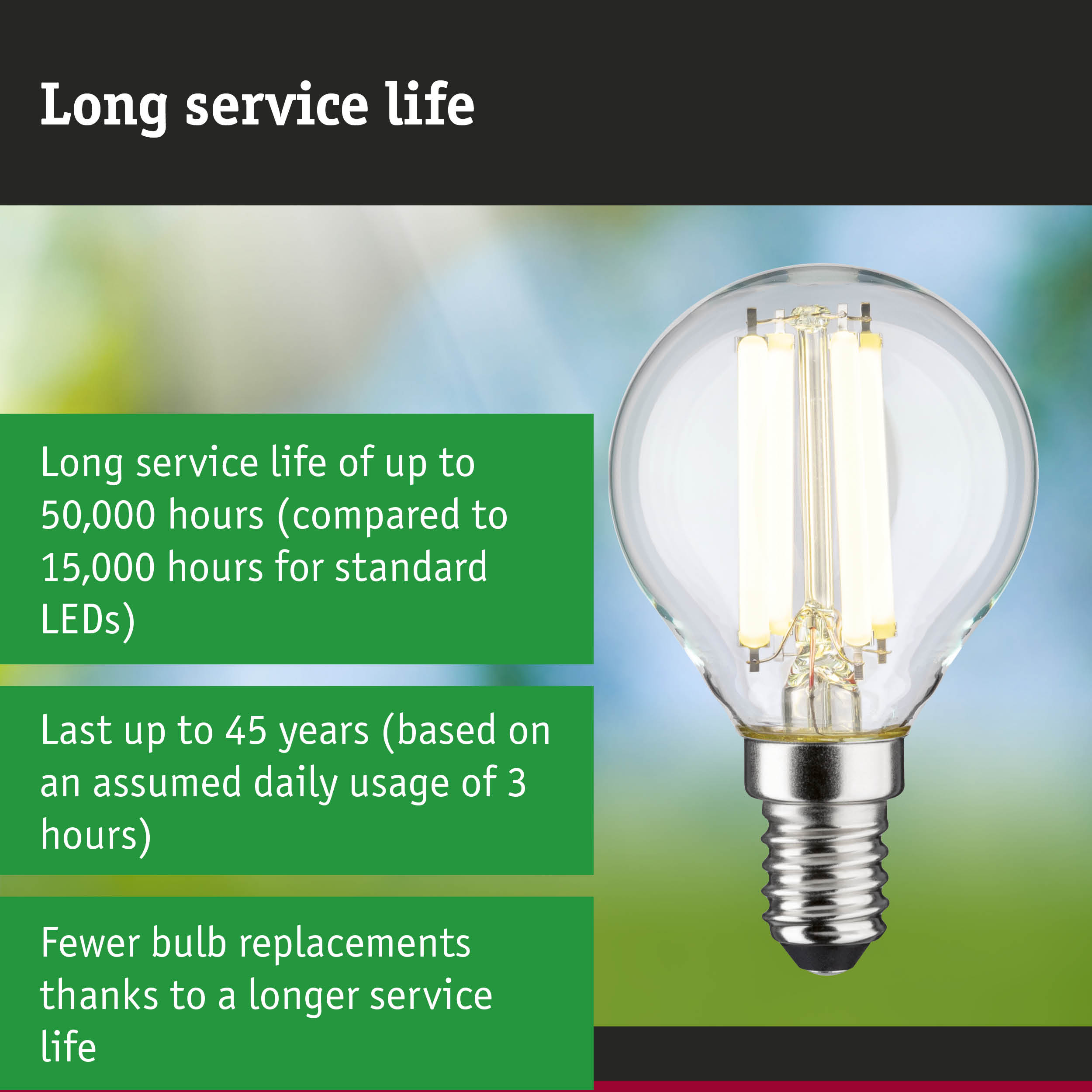 LED lamp with 3.5 times longer service life than conventional lamps, energy-saving lighting solution